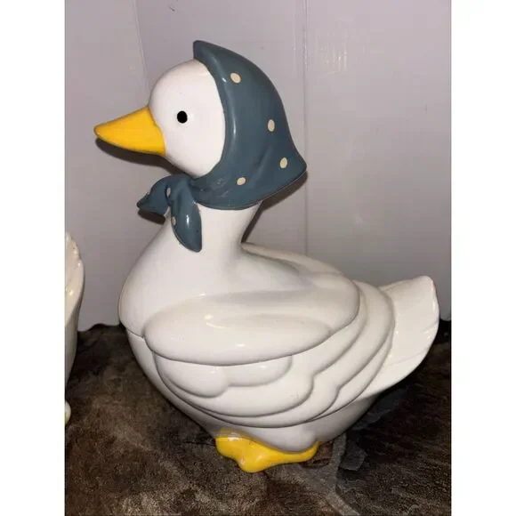 Vintage Goose Cookie jars Set 4 Blue Polka Dot Farmhouse Cottagecore - Picture 5 of 15